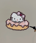 Glitter Pink Icing Donut Hello Kitty Perler Bead Charm | Dessert Coquette Sanrio Backpack Accessory & Coaster