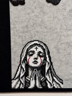 Gothic Nun Pixel Art – Black & White with Red Tears – Dark Devotional Decor