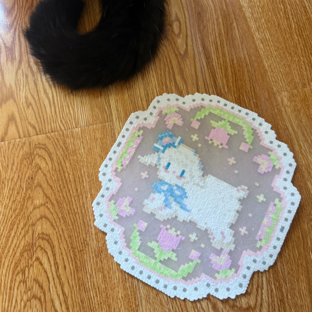 Pixel Sheep Coaster • Scalloped Polygon Floral • 9cm