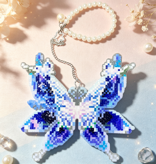Glitter Gradient Blue Butterfly Perler Bead Charm Set | Fairycore Backpack Lanyard Accessory
