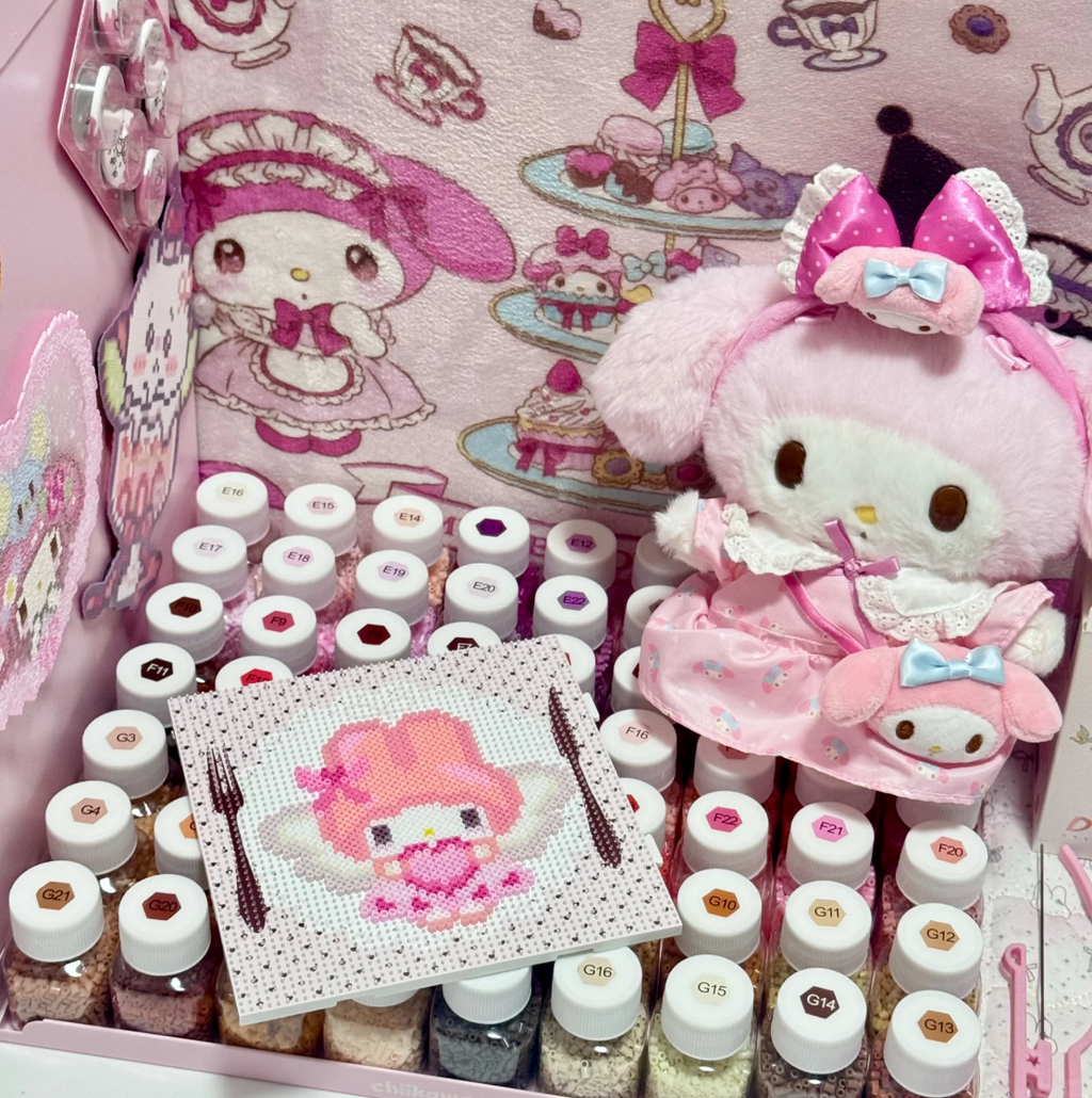 Heart Hug My Melody Perler Bead DIY Pattern | Pink Coquette Sanrio Backpack Charm & Coaster
