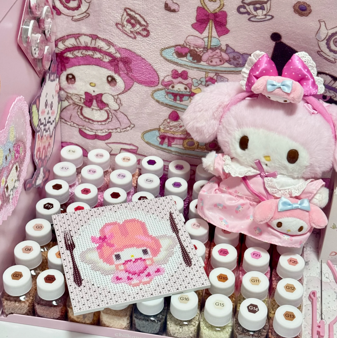 Heart Hug My Melody Perler Bead DIY Pattern | Pink Coquette Sanrio Backpack Charm & Coaster