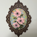 Vintage Glitter Oval Frame Pink Poppy Perler Bead Art | Retro Lace Floral Pixel Wall Decor