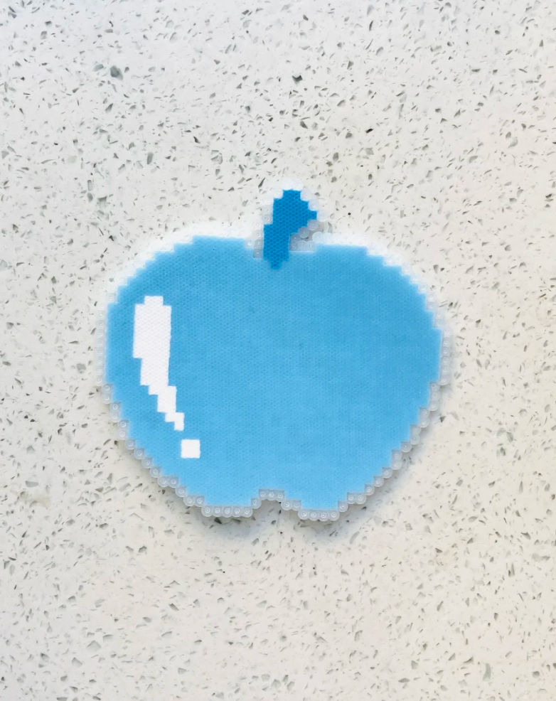 Sky Blue Gloss Apple Perler Bead Coaster | Minimal Pastel Fruit Desk Table Decor