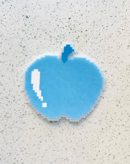 Sky Blue Gloss Apple Perler Bead Coaster | Minimal Pastel Fruit Desk Table Decor