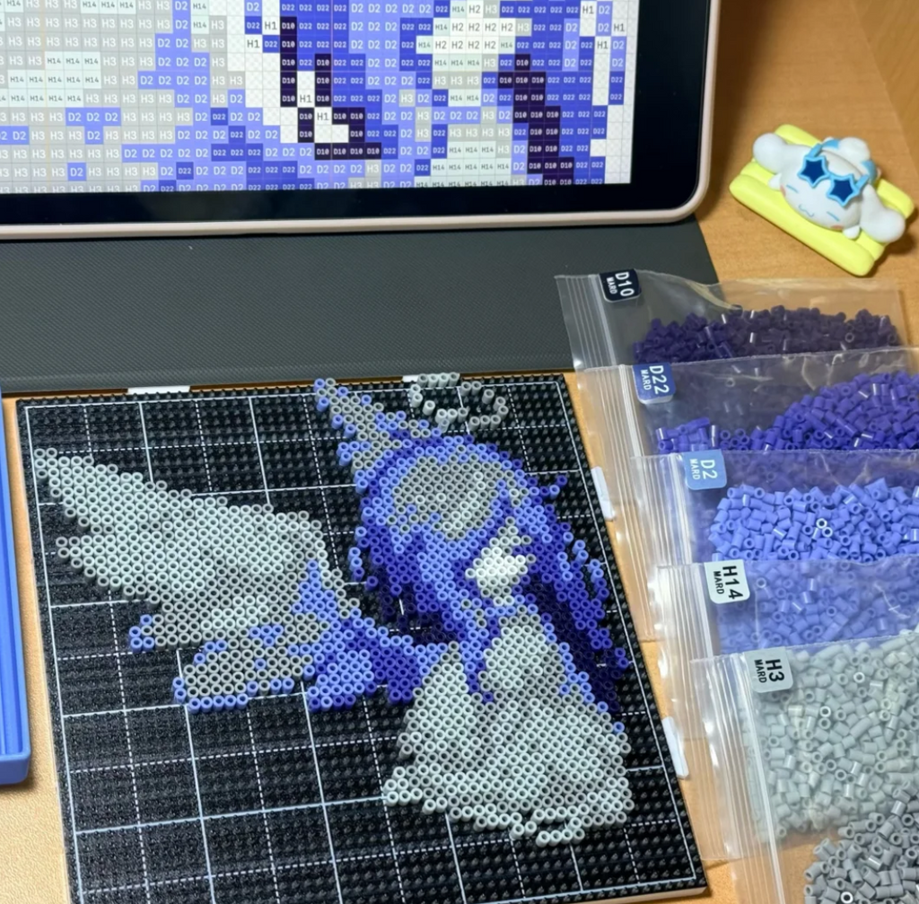 Purple‑Blue Angel Fantasy Anime Perler Bead Pixel Art