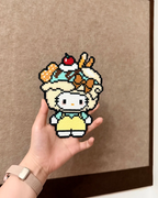 Hello Kitty Ice Cream Sundae Pixel Charm – Matte Texture & Black Outline – Sweet Dessert Decor
