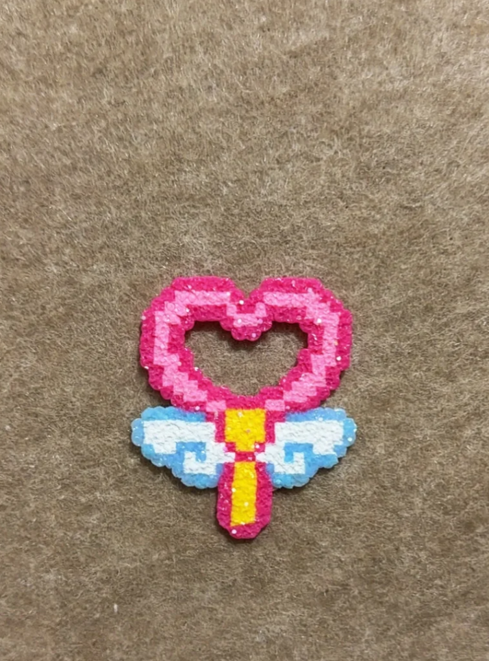 Pastel Glitter Heart Wing Magic Wand Perler Bead Coaster & Backpack Charm