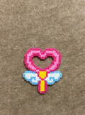 Pastel Glitter Heart Wing Magic Wand Perler Bead Coaster & Backpack Charm