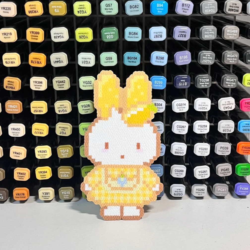 Gingham Bunny – Yellow & White Checkered Dress – Pixel Perler Art