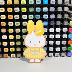 Gingham Bunny – Yellow & White Checkered Dress – Pixel Perler Art