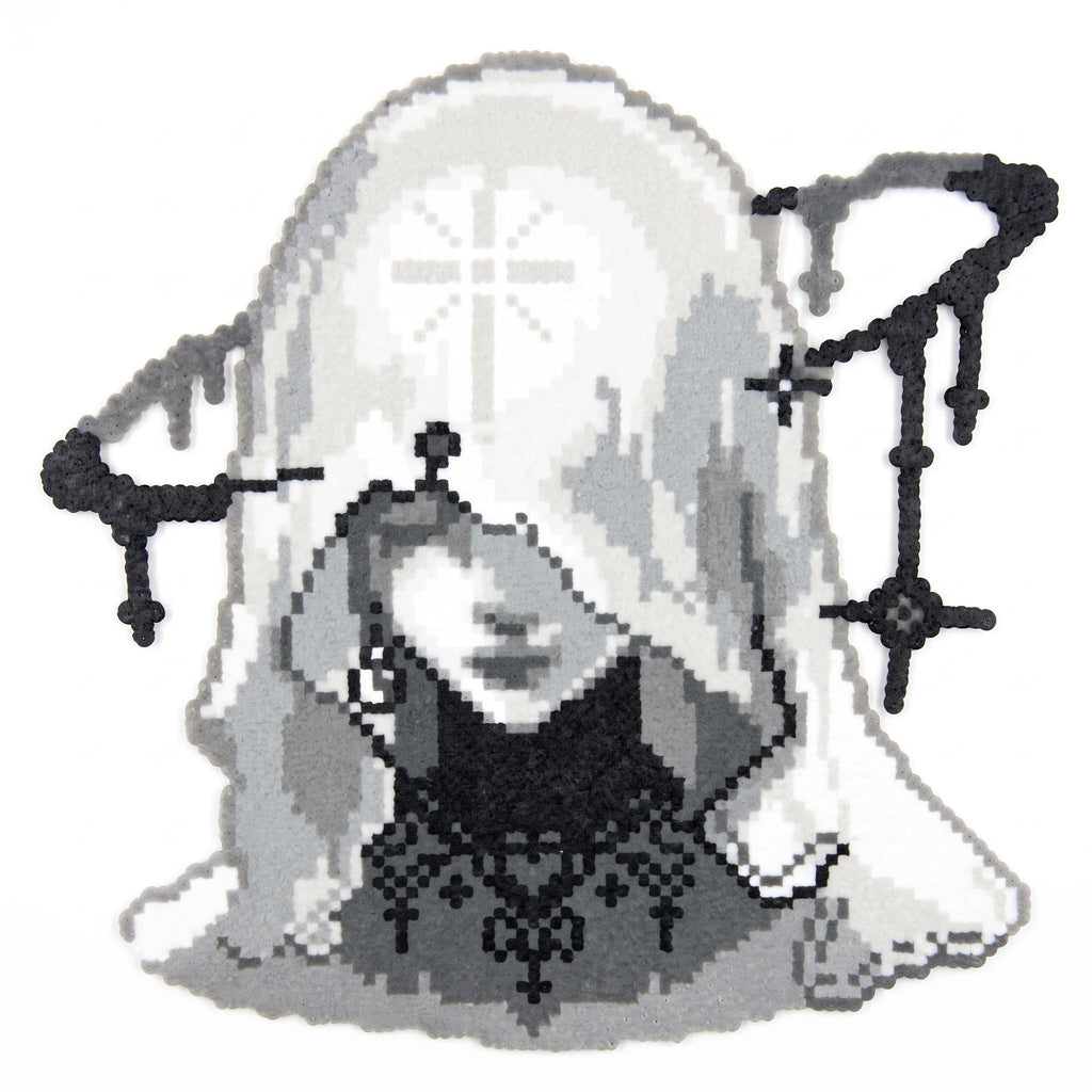 Gradient Sacred Cross Nun Anime Perler Bead Charm | Gothic Grunge Backpack Accessory & Coaster