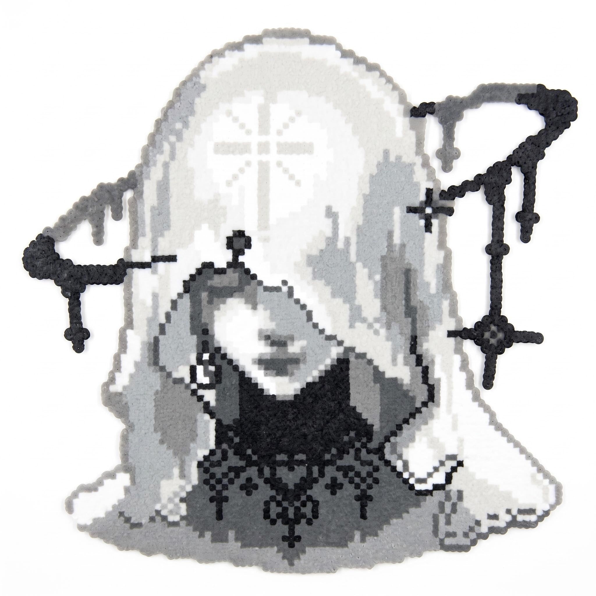 Gradient Sacred Cross Nun Anime Perler Bead Charm | Gothic Grunge Backpack Accessory & Coaster