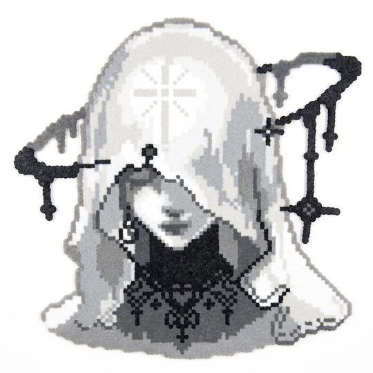 Gradient Sacred Cross Nun Anime Perler Bead Charm | Gothic Grunge Backpack Accessory & Coaster