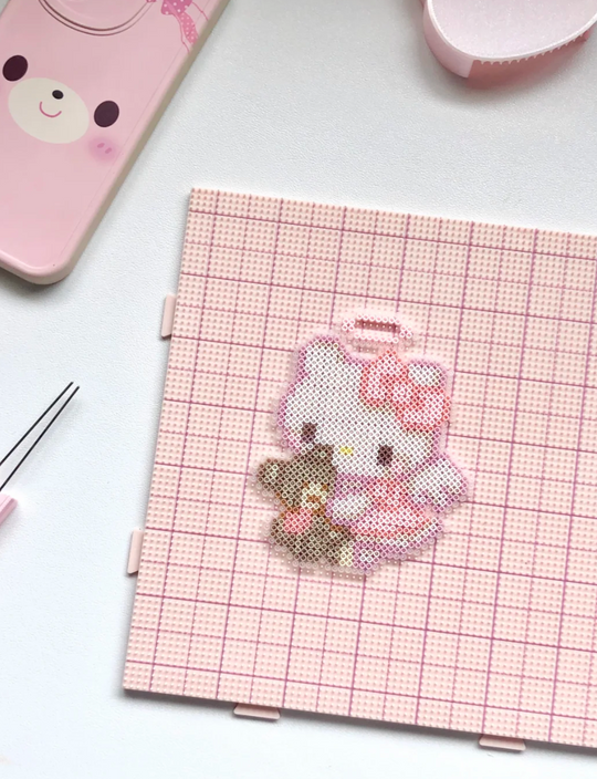 Hello Kitty Holding Teddy Bear Perler Bead DIY Pattern | Coquette Sanrio Backpack Charm & Coaster