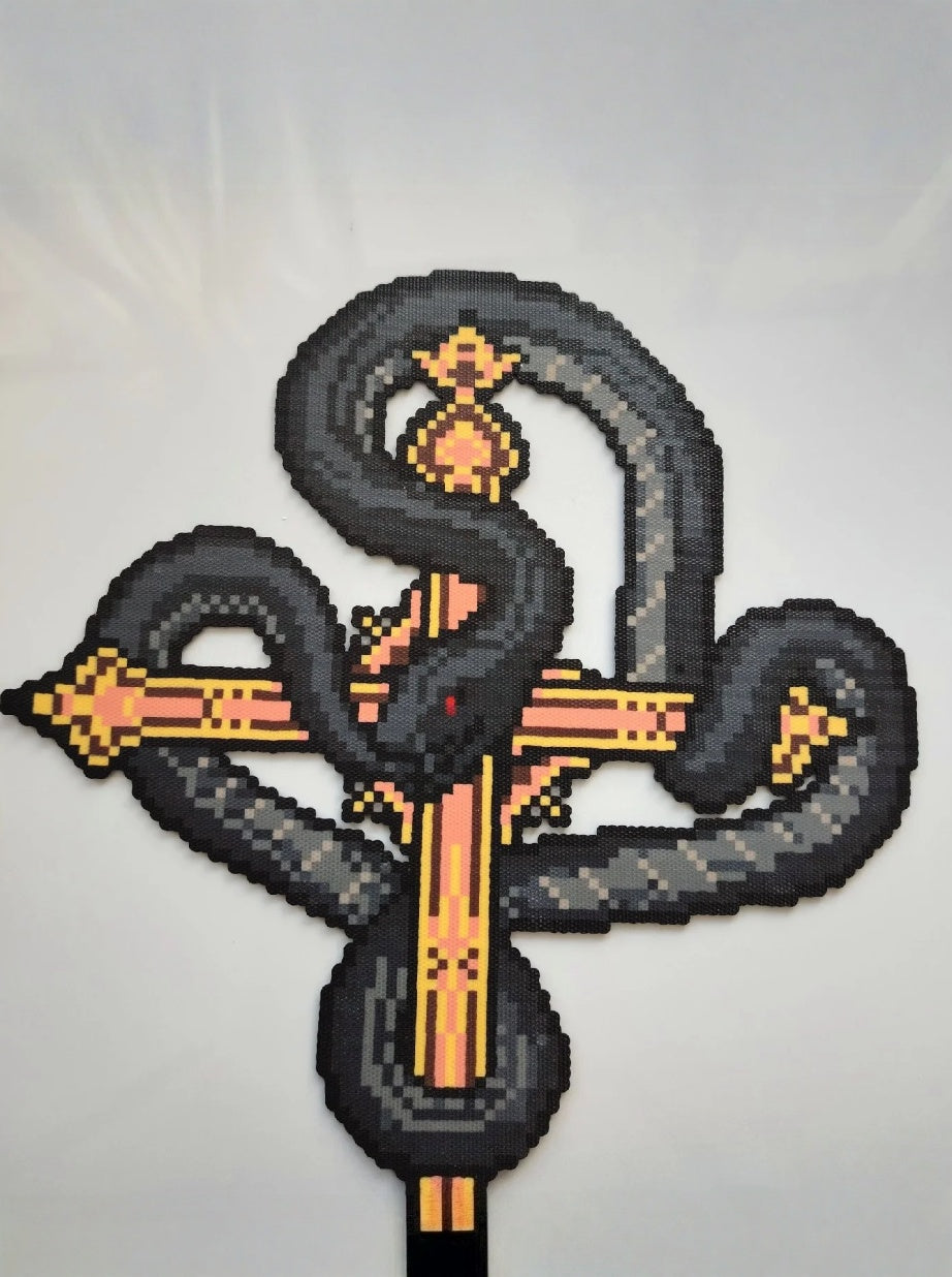 Gothic Snake & Ornate Cross Large Perler Bead Panel | Dark Academia Alt Wall Decor