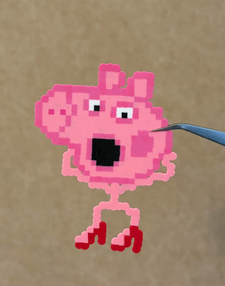 Funny Shocked Peppa Pig Pixel Perler Bead Coaster & Kids Backpack Charm