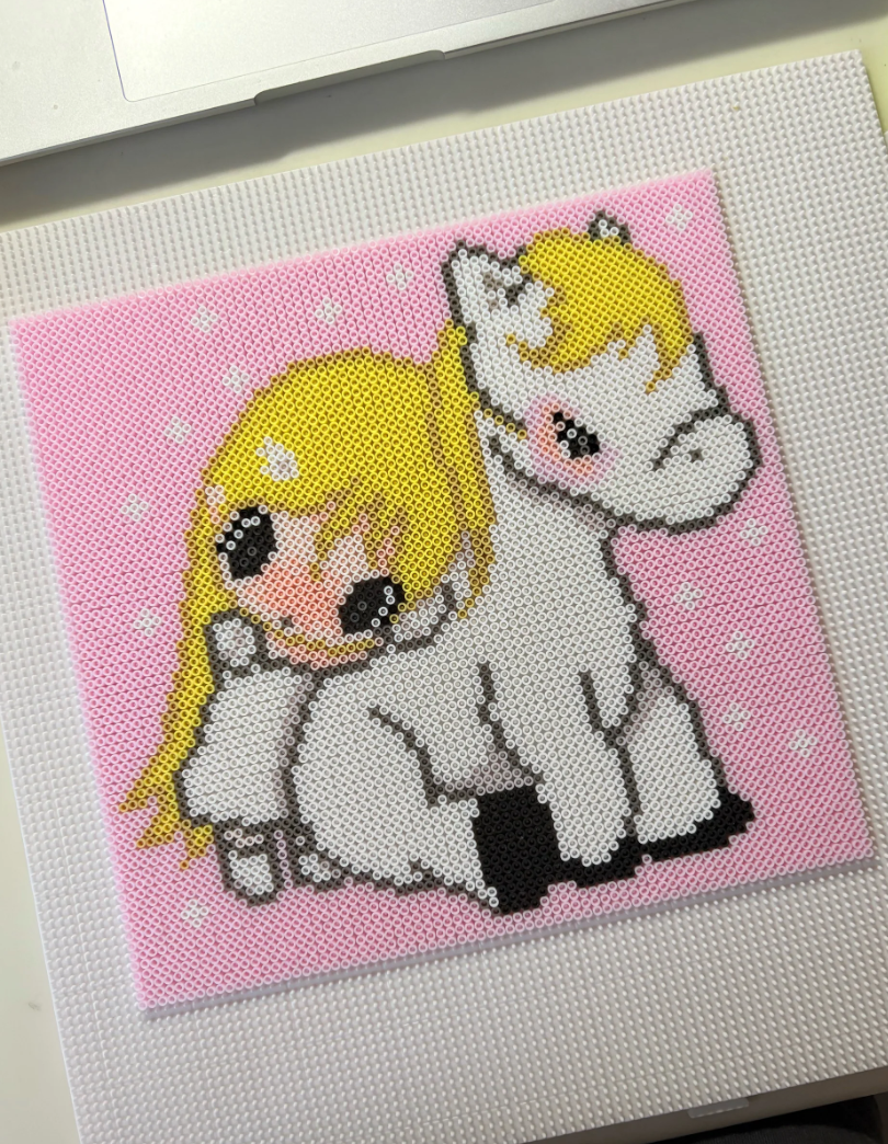 Pink Star Blonde Girl & White Pony Perler Bead Wall Art | Kawaii Nursery Decor