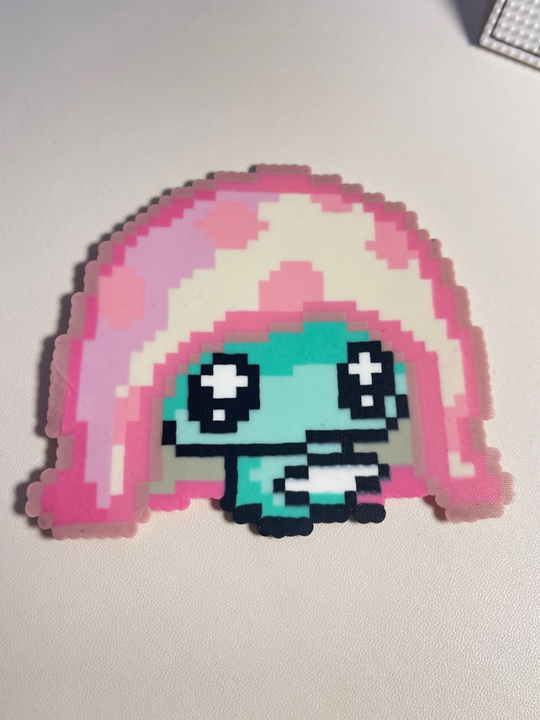 Pastel Pink Hair Mint Creature Perler Bead Charm | Kawaii Y2K Backpack Accessory & Coaster