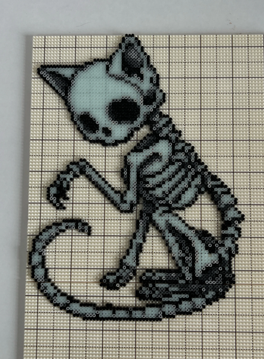 Skeleton Cat Perler Bead | Spooky Gothic Pixel Art Charm