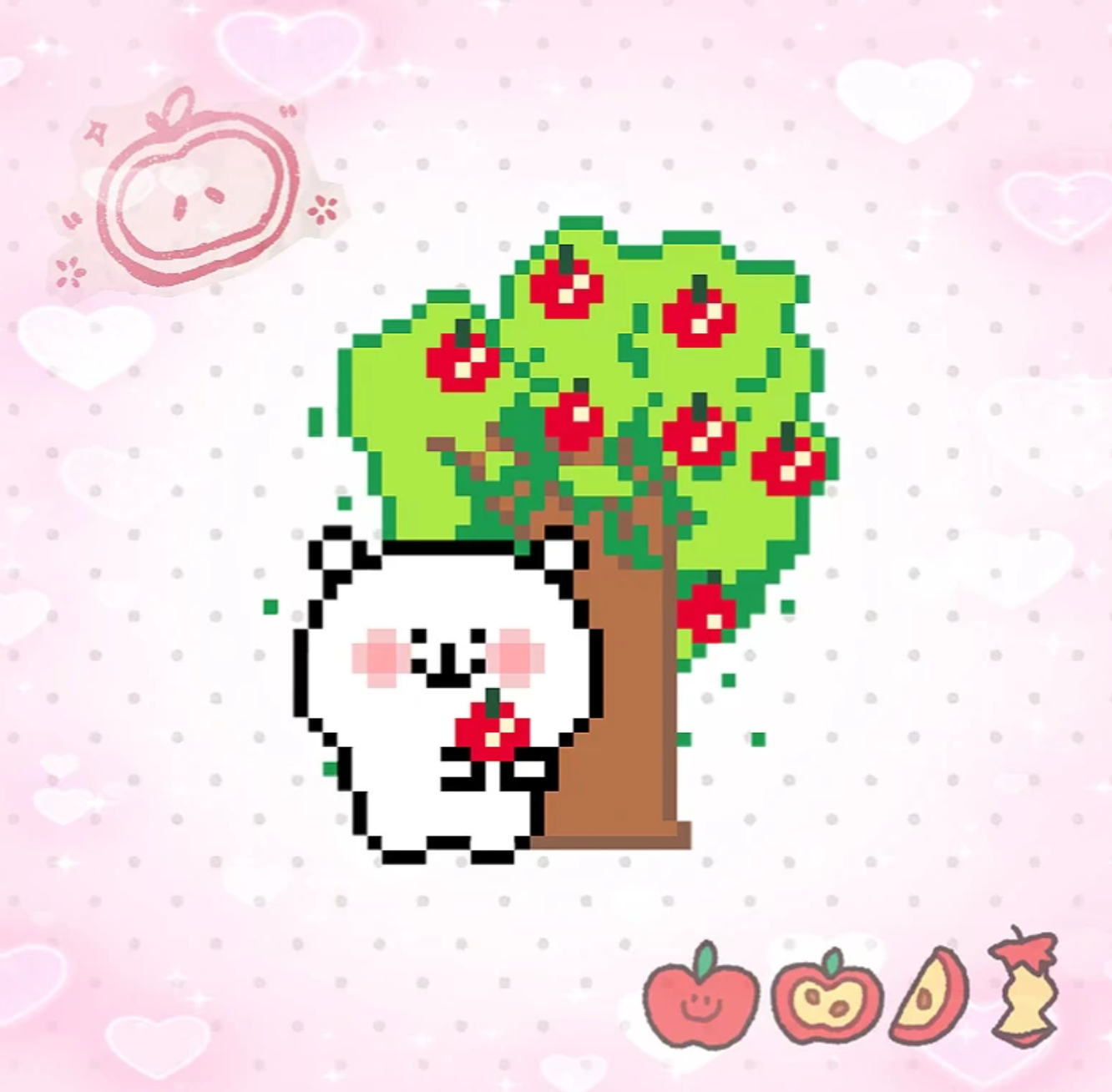 Bear & Apple Tree – Soft Pixel Perler Art