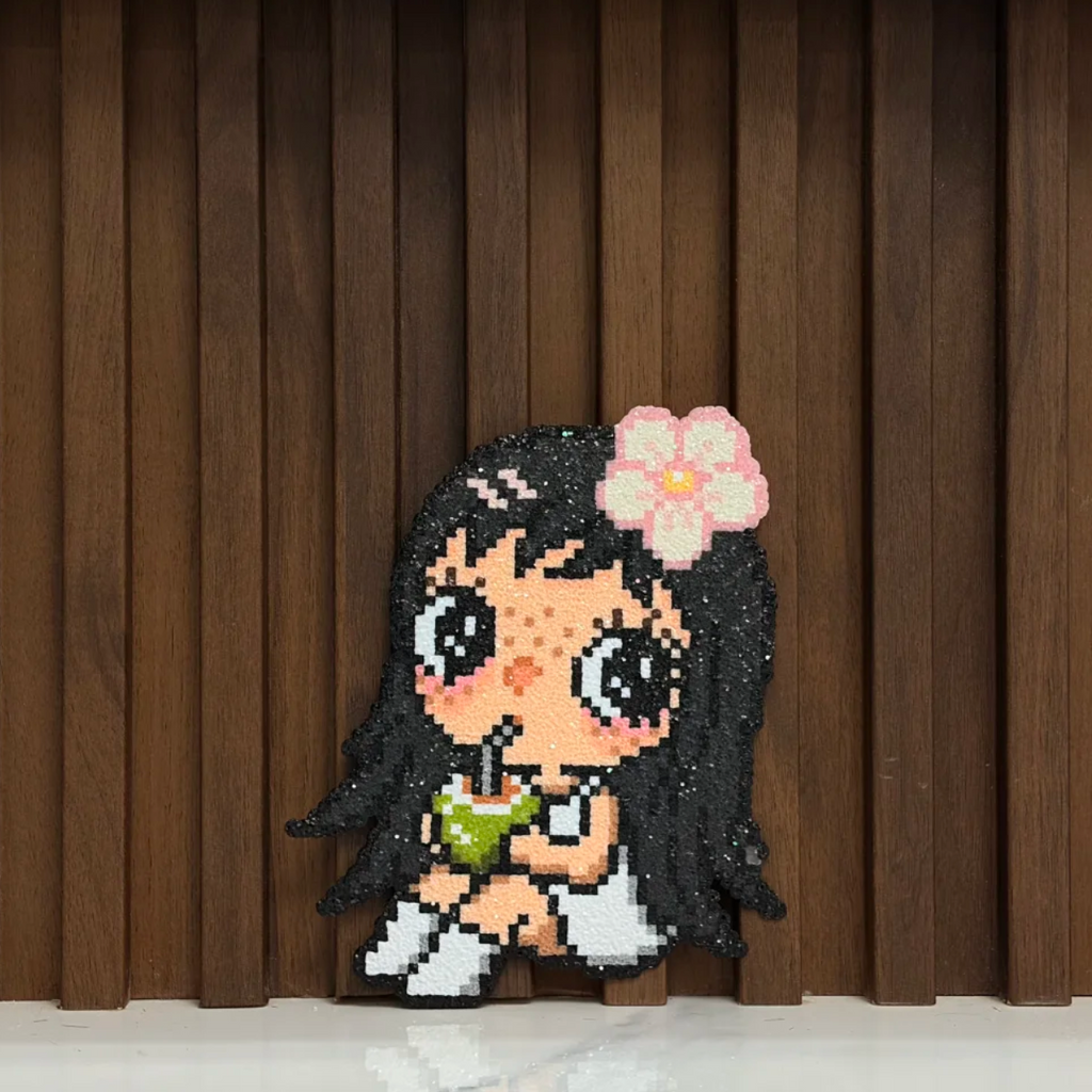 Freckled Girl with Drink – Kawaii Perler Bead Art