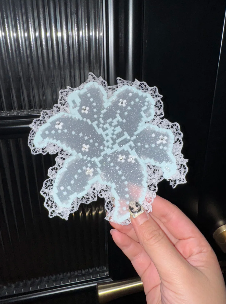 Pastel Glitter Lace Flower Perler Bead Coaster | Fairycore Vanity Decor