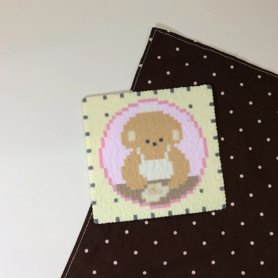 Bear & Flower – Soft Pastel Perler Bead Coaster