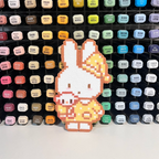 Yellow Bow Bunny – White Rabbit Holding Mini Plush – Perler Art