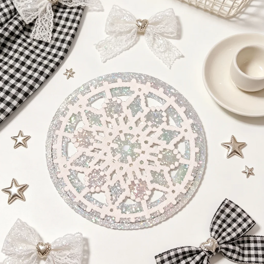 Snowflake Lace Coaster – Double‑Layer Hexagonal Cut‑out – Iridescent Shimmer Base