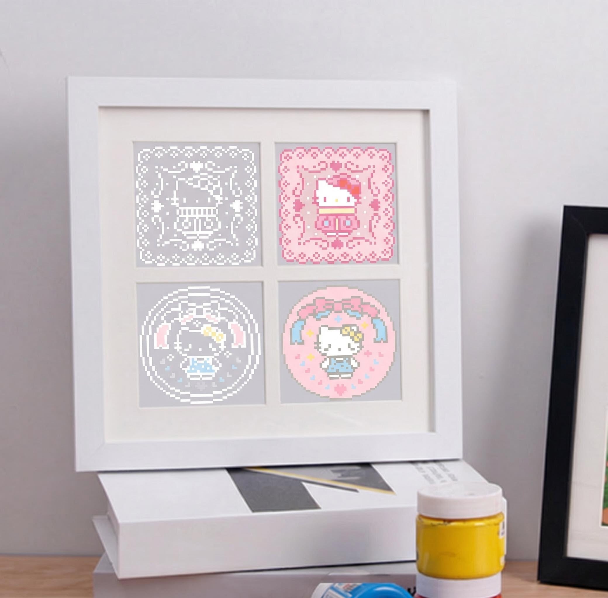 4‑Grid Perler Bead Art Frame – Fits 14×14cm Artwork – Outer Size 23.5×23.5cm