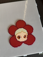 Red Flower Chibi Girl Perler Bead Charm | Floral Kawaii Backpack Accessory & Coaster