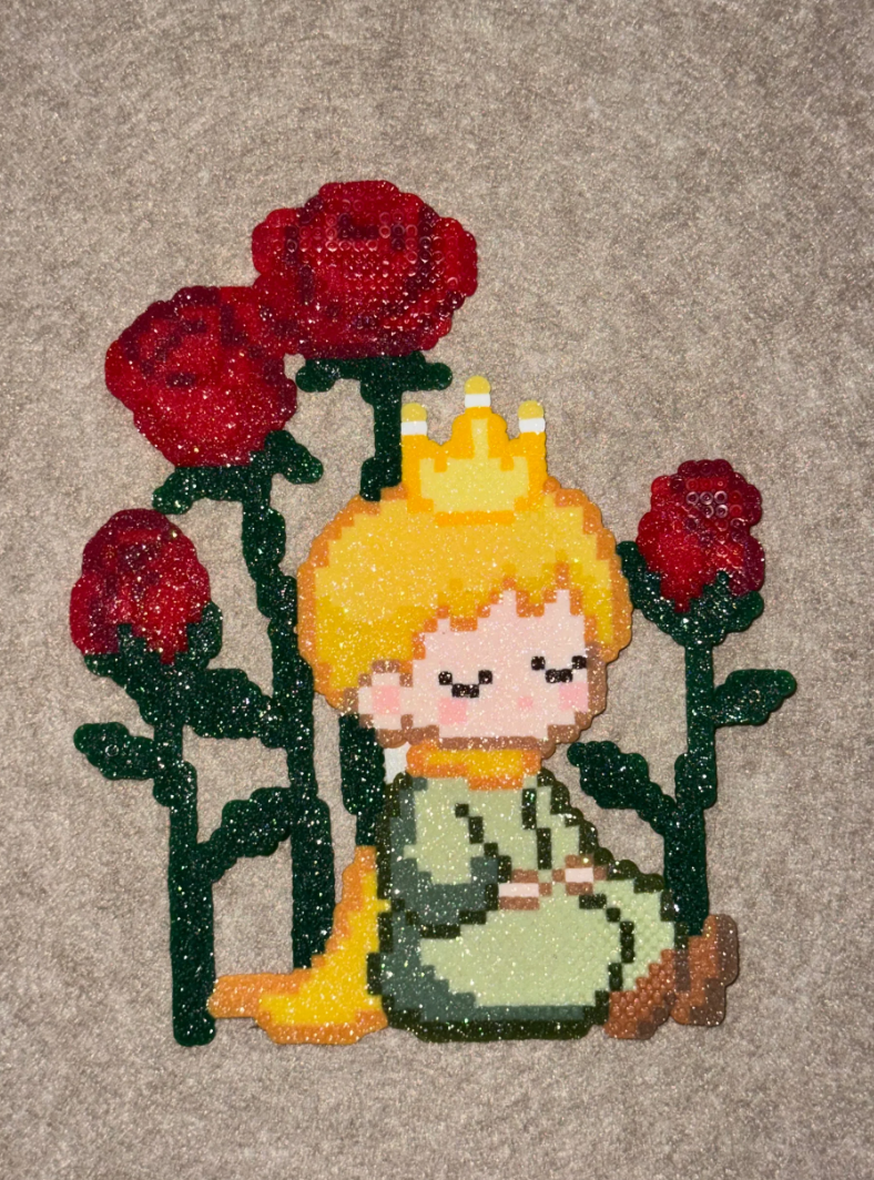 Glitter Little Prince Red Roses Perler Bead Charm | Book Lover Fridge Magnet & Backpack Accessory
