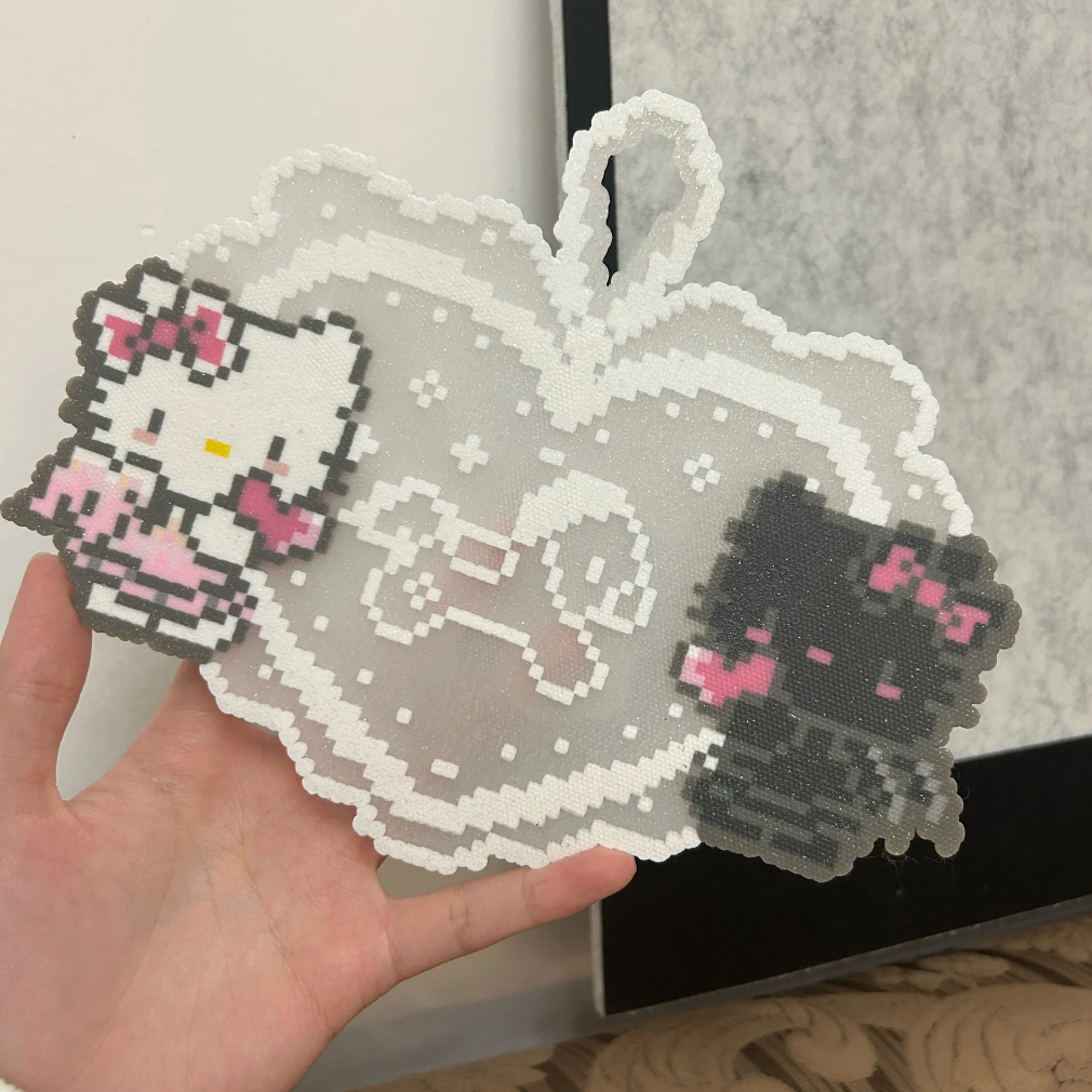 Light & Dark Duo – Heart Hanging Ornament (Sparkle Base) – Perler Bead Art