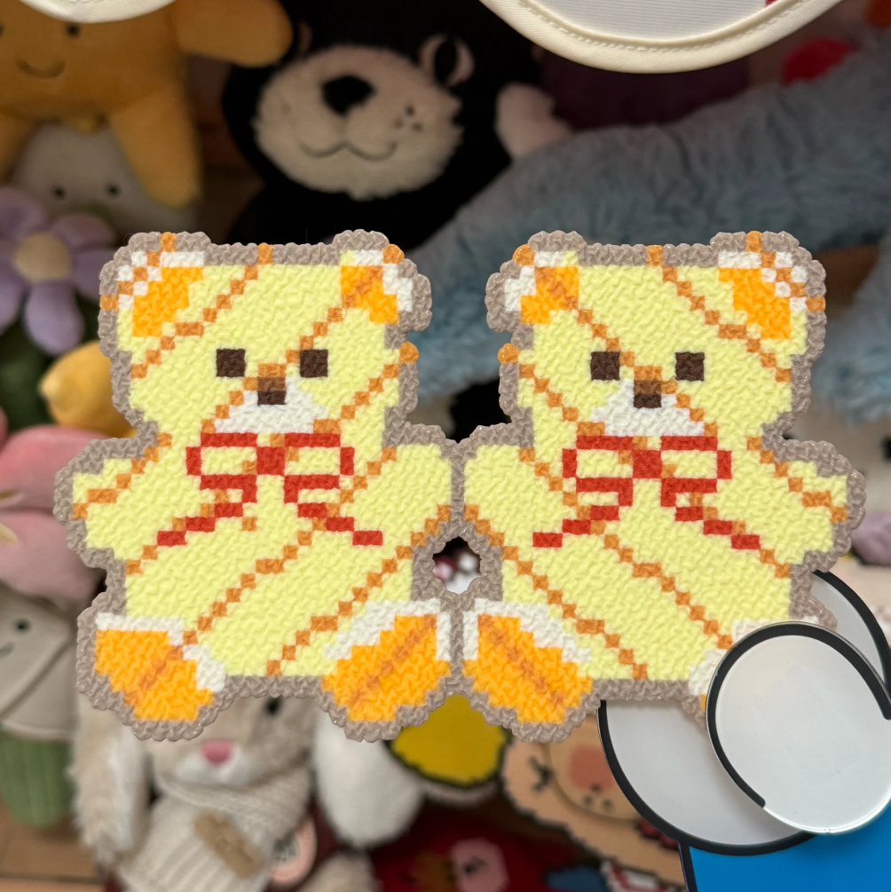 Twin Bears – Side‑by‑Side Checkered Pixel Perler Art