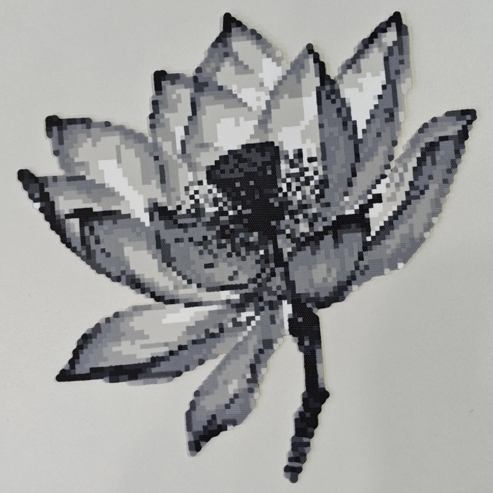 Ink Wash Lotus – Monochrome Greyscale Perler Bead Art