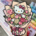 Hello Kitty Bouquet Pixel Charm – Layered Roses & Hidden Bears – Pearlescent Shimmer