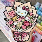 Hello Kitty Bouquet Pixel Charm – Layered Roses & Hidden Bears – Pearlescent Shimmer