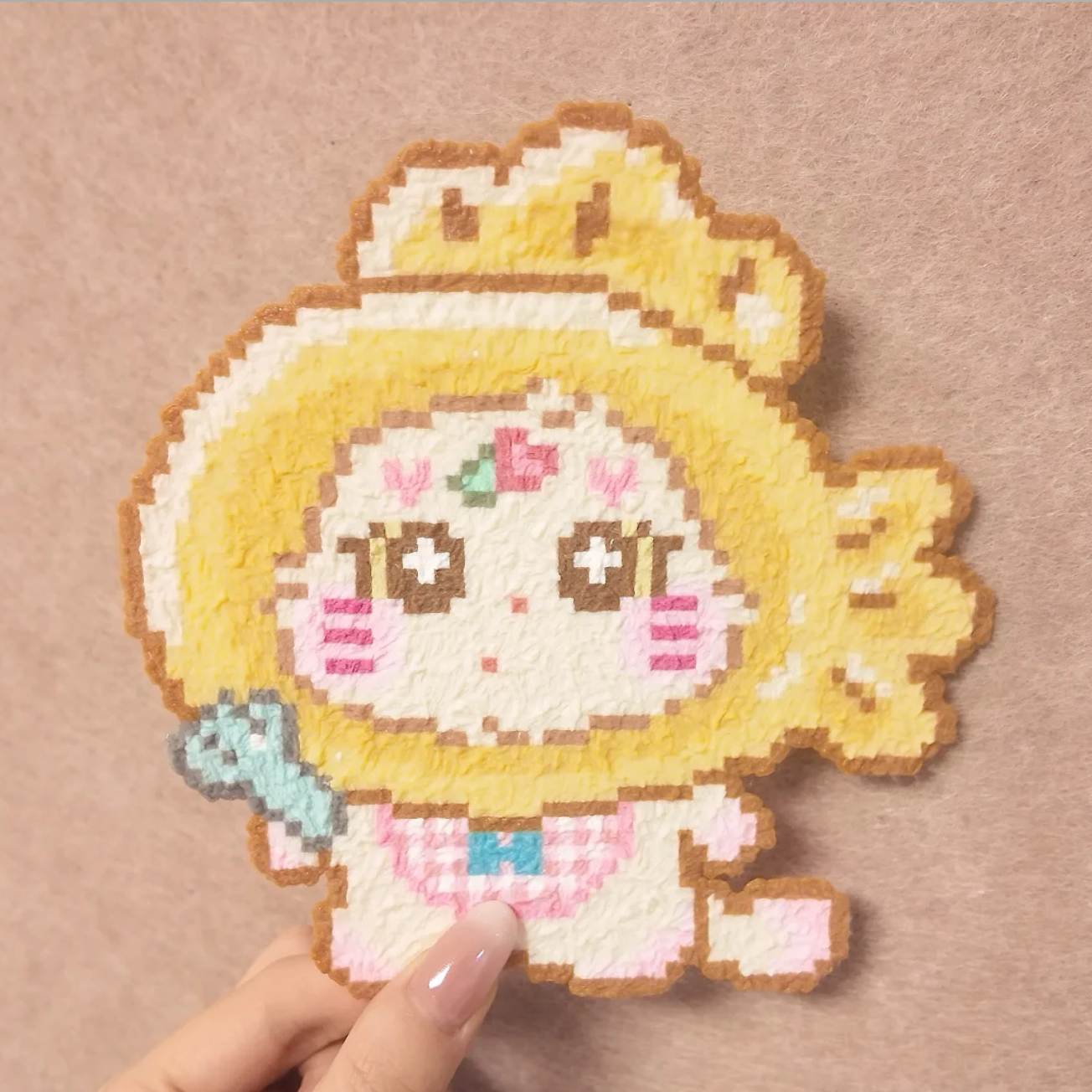 Goldfish Hat Bunny – Cozy Pixel Perler Art
