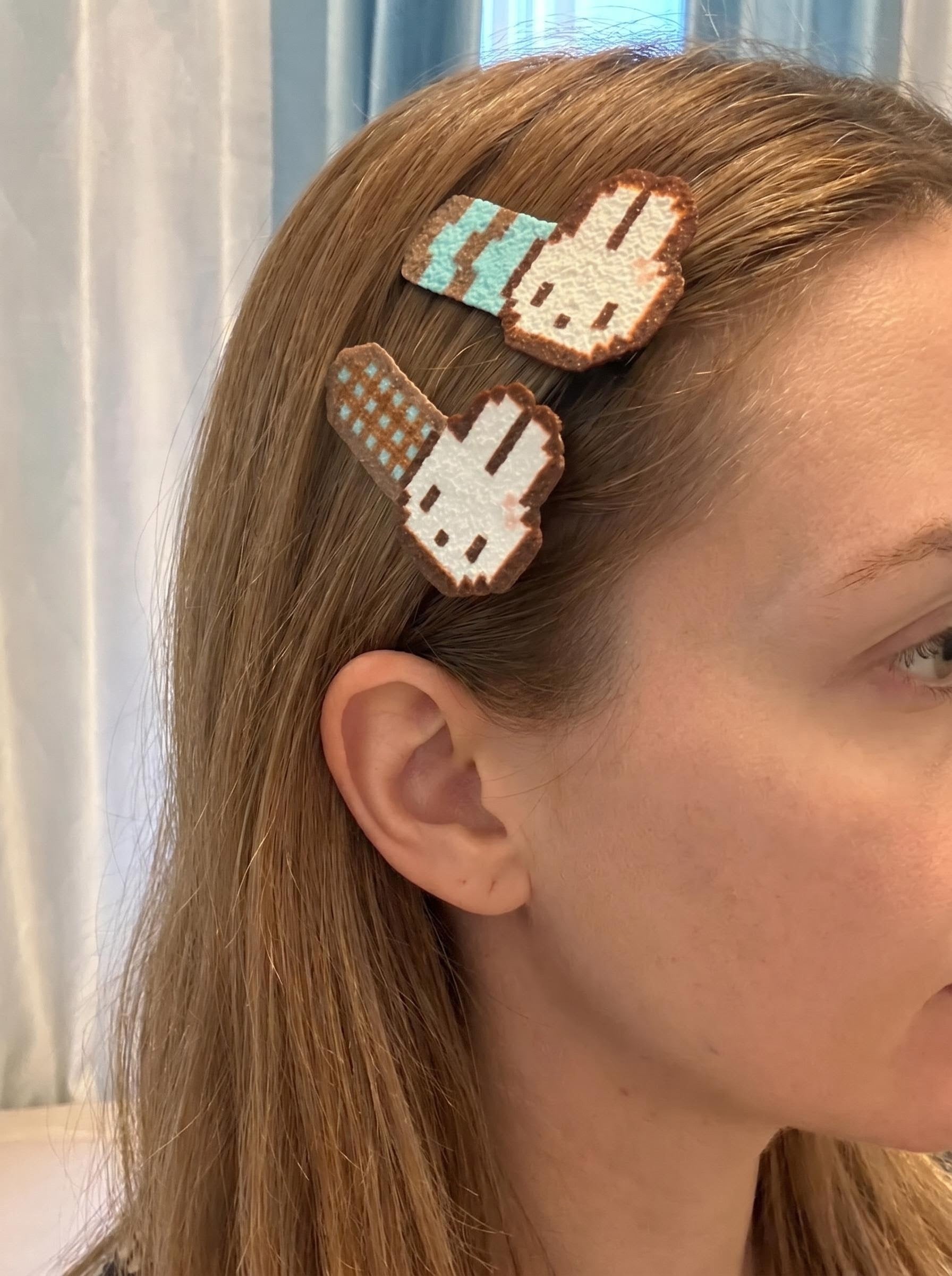 Bunny Perler Bead Hair Clips Pink &amp; White – Finished or DIY Kit