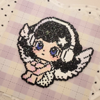 Dark Angel Girl – Shimmer Black Hair & White Wings – Pixel Perler Art
